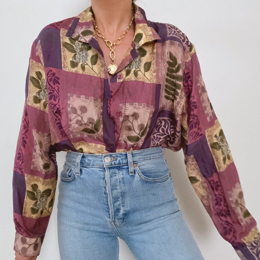 Vintage 100% Silk Lilac Blouse - Picture 5 of 9